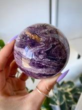 Load image into Gallery viewer, Charoite crystal sphere, charoite stone, charoite gemstone, back
