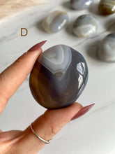 Load image into Gallery viewer, Blue agate, Brazilian agate palm stones, banded agate, agate palm stone, variant d
