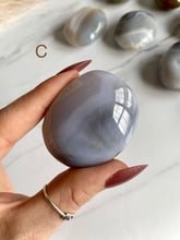 Load image into Gallery viewer, Blue agate, Brazilian agate palm stones, banded agate, agate palm stone, variant c
