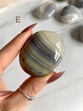 Load image into Gallery viewer, Blue agate, Brazilian agate palm stones, banded agate, agate palm stone, variant e
