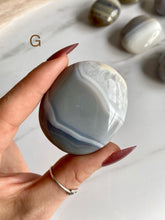 Load image into Gallery viewer, Blue agate, Brazilian agate palm stones, banded agate, agate palm stone, variant g
