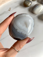 Load image into Gallery viewer, Blue agate, Brazilian agate palm stones, banded agate, agate palm stone, variant j
