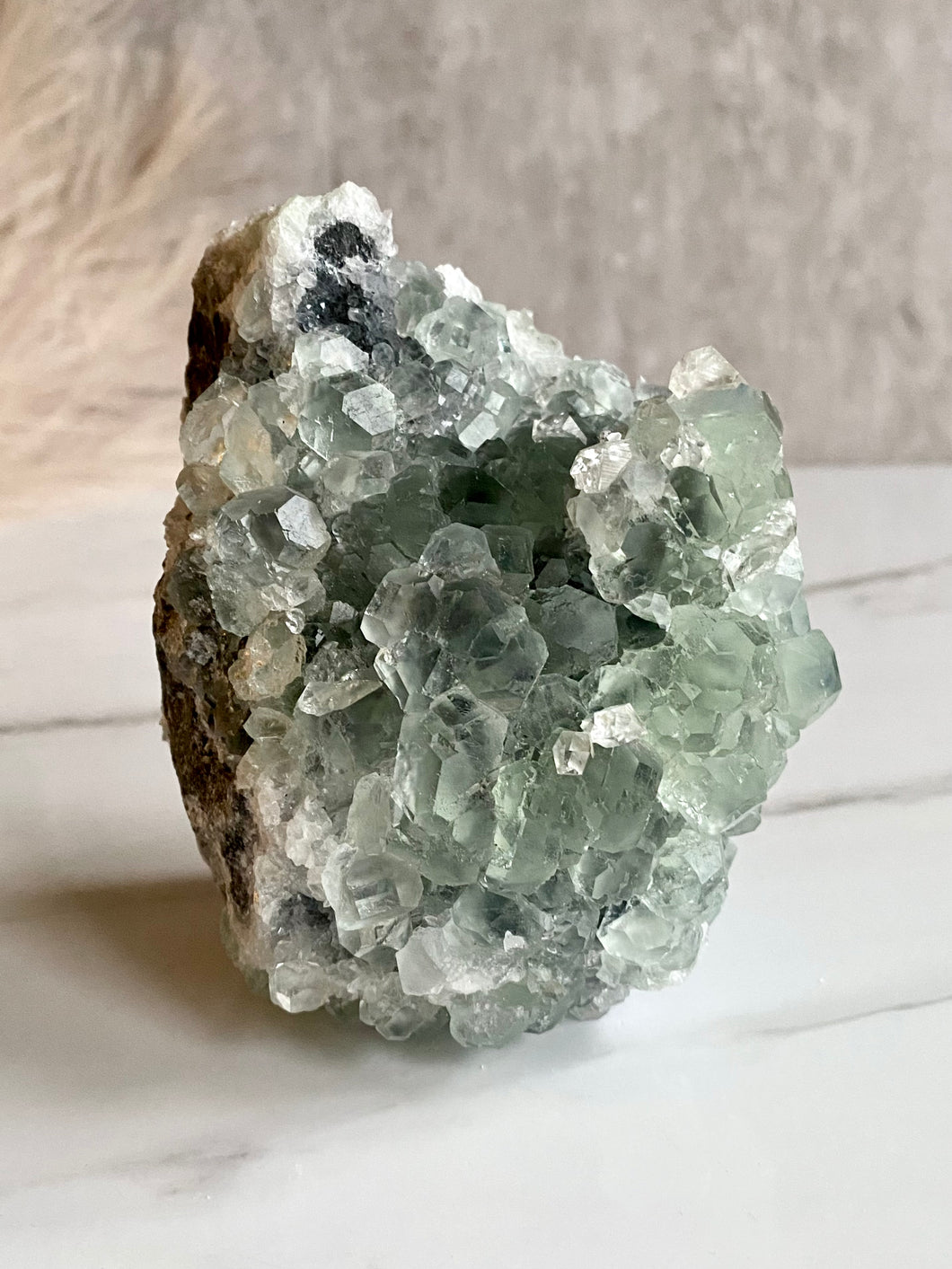 Rare Cuboctohedral Window Fluorite with Calcite Specimen (Large)