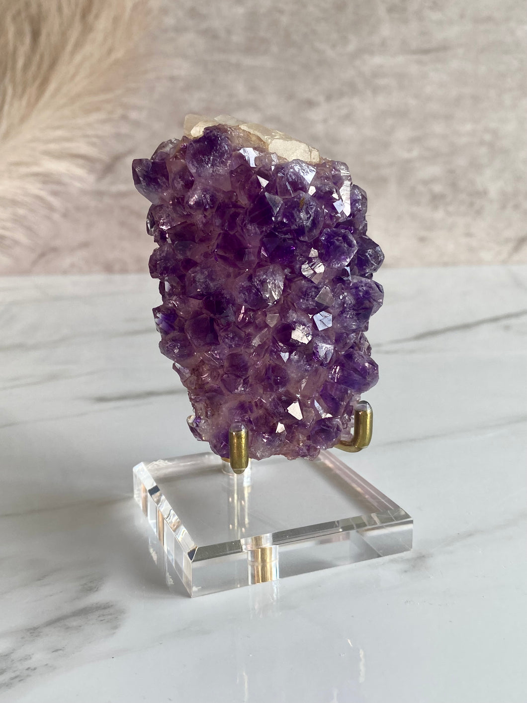 Amethyst on Calcite crystals, front