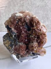 Load image into Gallery viewer, benz calcite crystal, purple calcite with pyrite, red pagoda calcite, large calcite, side detail 2
