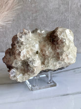 Load image into Gallery viewer, benz calcite crystal, purple calcite with pyrite, red pagoda calcite, large calcite, back
