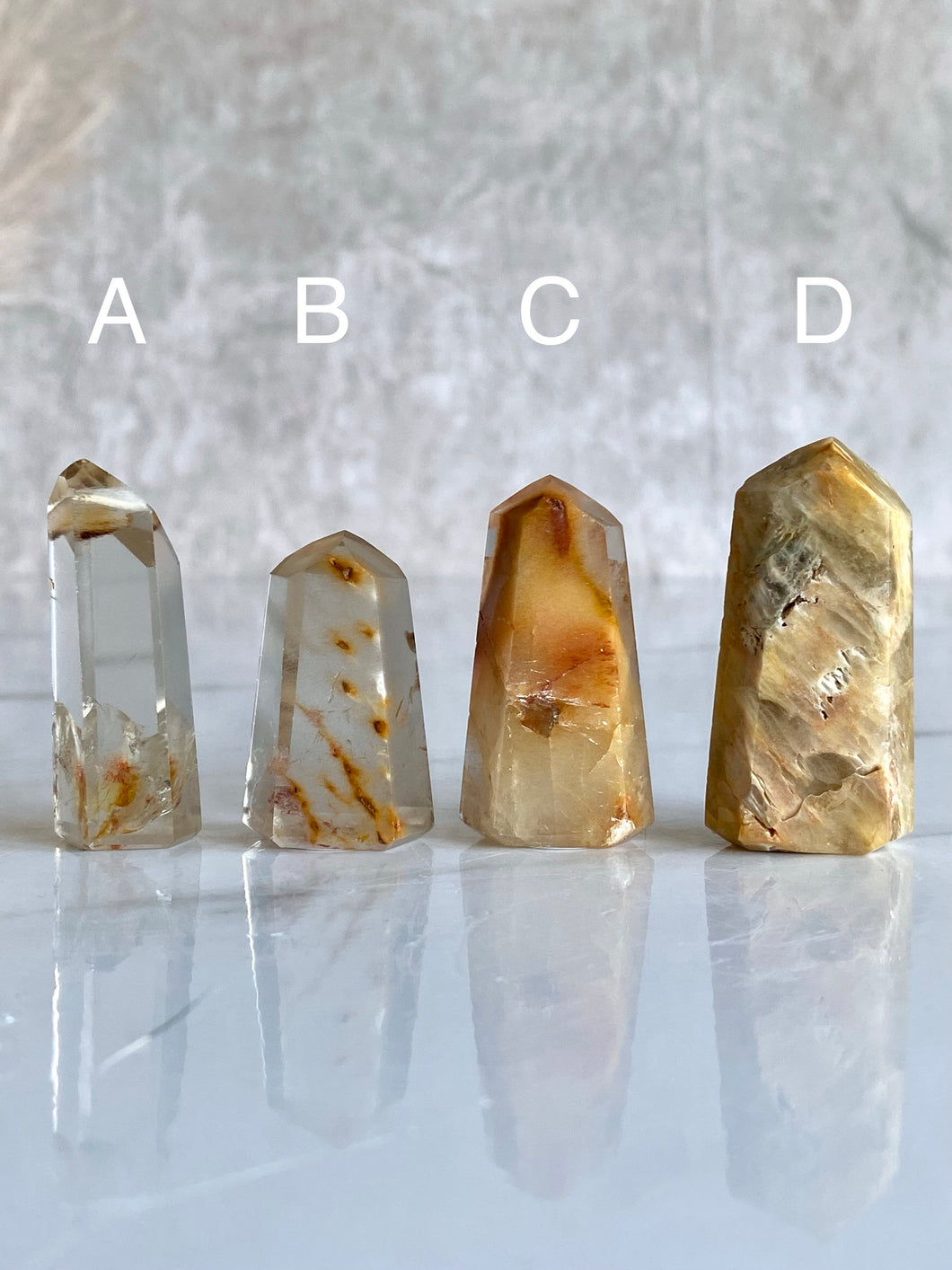 Amphibole quartz tower, yellow, variant abcd back