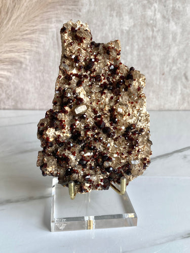 Spessartine garnet and smoky quartz cluster, garnet and smoky quartz, front