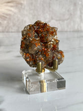 Load image into Gallery viewer, Spessartine garnet and smoky quartz cluster, garnet and smoky quartz, side
