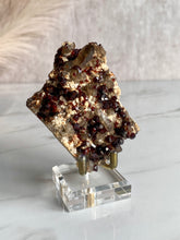 Load image into Gallery viewer, Spessartine garnet and smoky quartz cluster, garnet and smoky quartz, side
