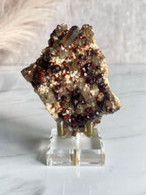 Load image into Gallery viewer, Spessartine garnet and smoky quartz cluster, garnet and smoky quartz,  front
