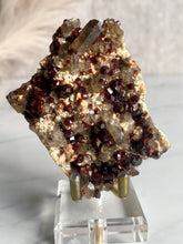 Load image into Gallery viewer, Spessartine garnet and smoky quartz cluster, garnet and smoky quartz, close up
