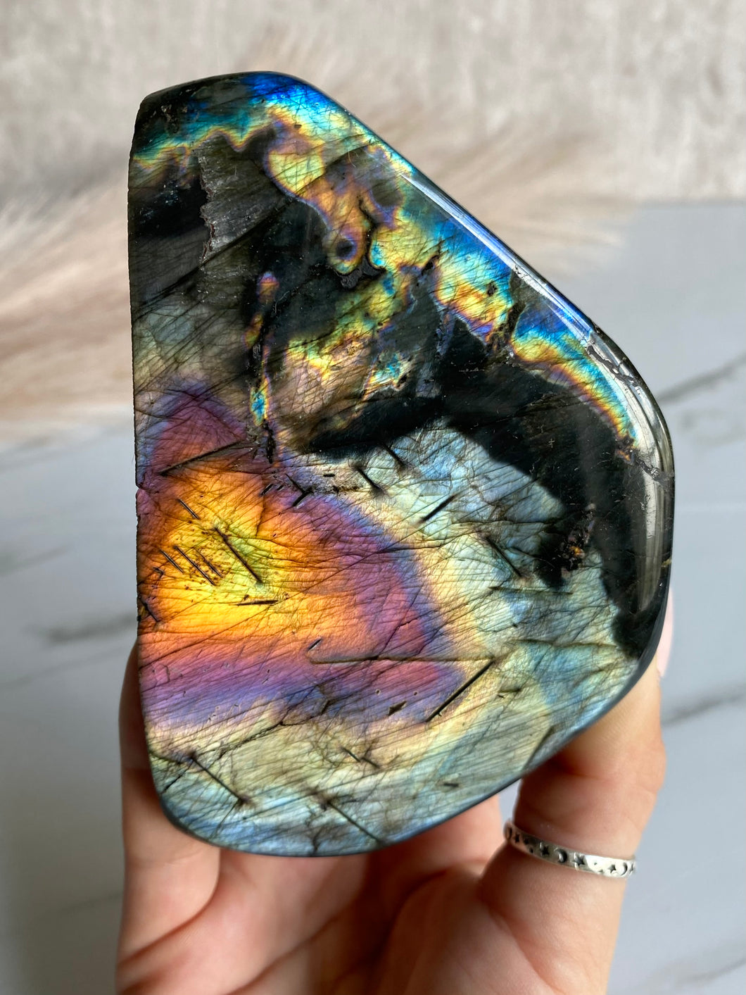 labradorite crystal, labradorite freeform, rainbow labradorite, front