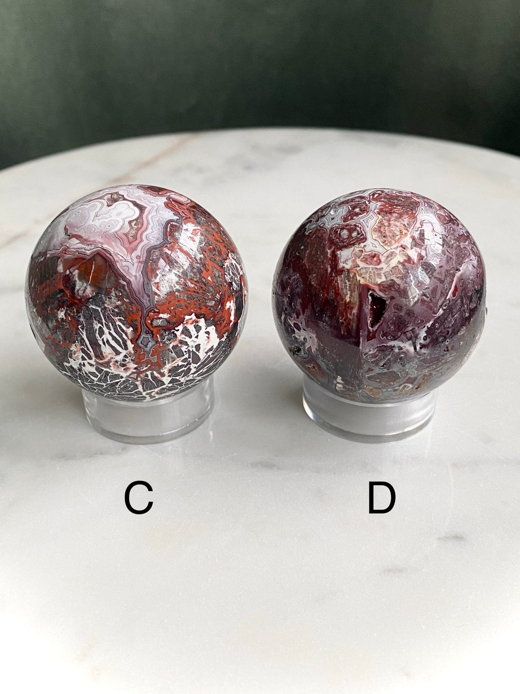 Mexican Red Lace Agate Spheres (A-H)