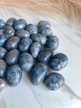 Load image into Gallery viewer, Blue opal crystal, blue opal tumbled, close up
