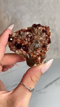 Load and play video in Gallery viewer, Spessartine garnet and smoky quartz cluster, garnet and smoky quartz, video
