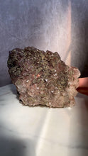 Load and play video in Gallery viewer, benz calcite crystal, purple calcite with pyrite, red pagoda calcite, large calcite, video
